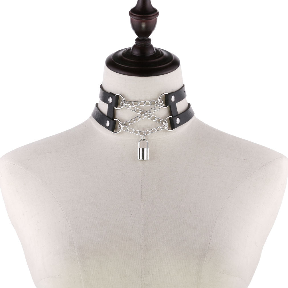 Temperament Double Row Line Chain Brain Teaser Neckband Sexy Lock Necklaces