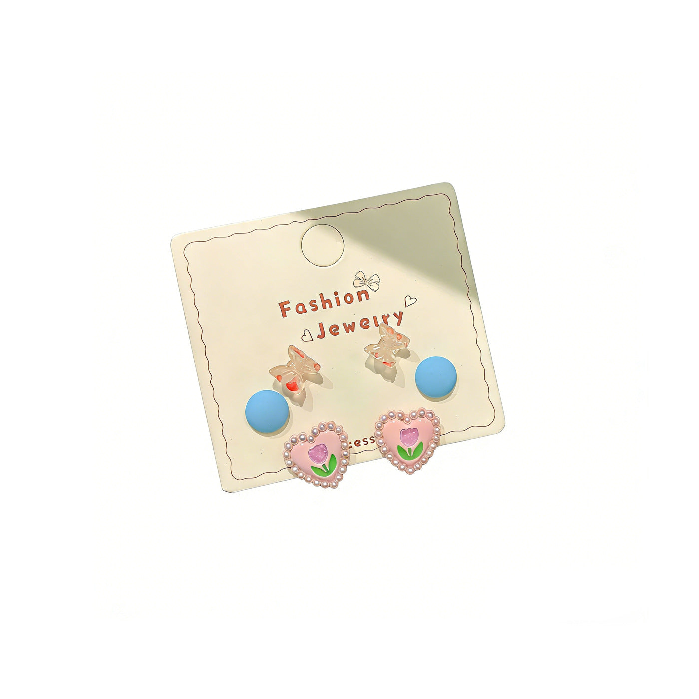 Dopamine Cartoon Heart-shaped Bow Flower Earings Female Sweet Cute Stud Earrings