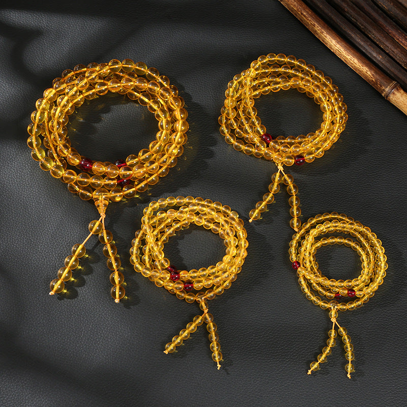 Women's & Men's Golden Amber Yellow Beeswax Single Circle Round Beads Bracelets
