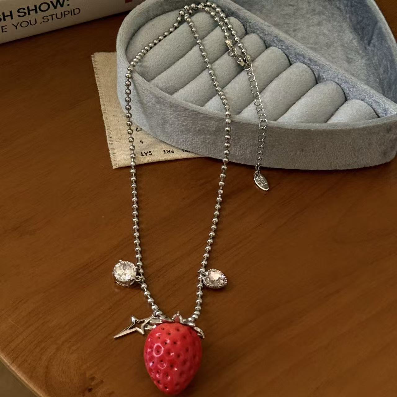 Red Three-dimensional Strawberry Female Sweet Cute Graceful Hairpin Clavicle Necklace