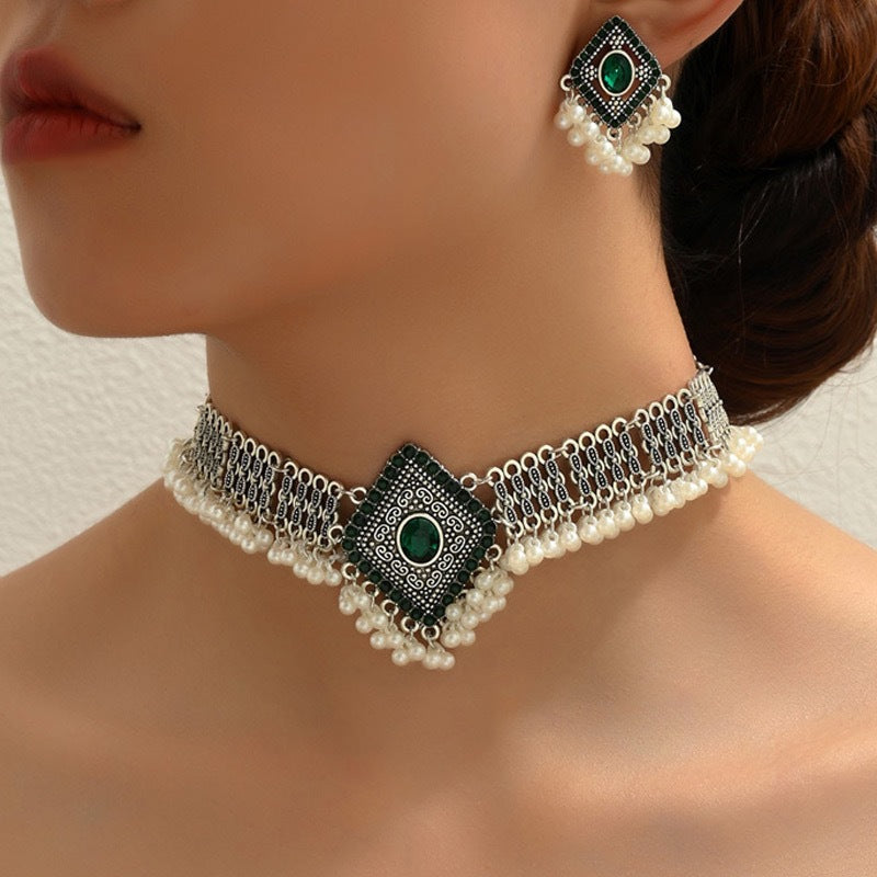 Style Retro Diamonds Pearl Suite Bridal Jewelry Set