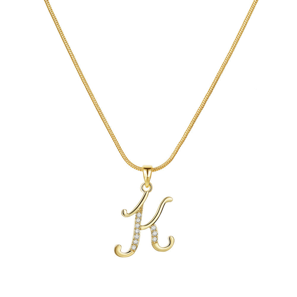 Letter Copper Inlaid Zircon Round Snake Bones Necklaces