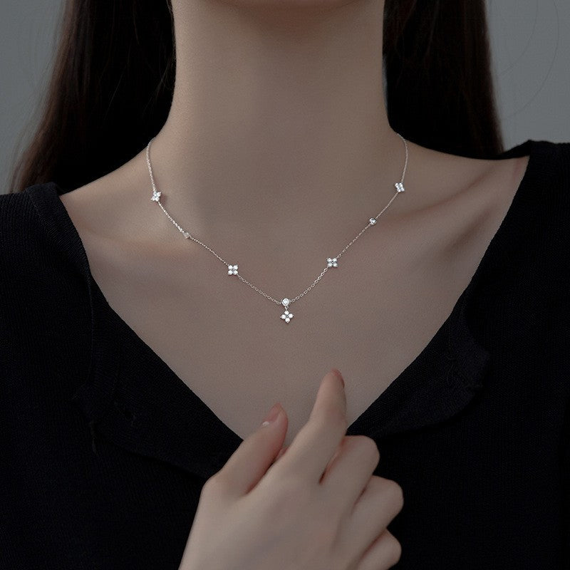 Women's Zircon Clover Light Luxury Cold Wind Tassel Clavicle Chain Necklaces