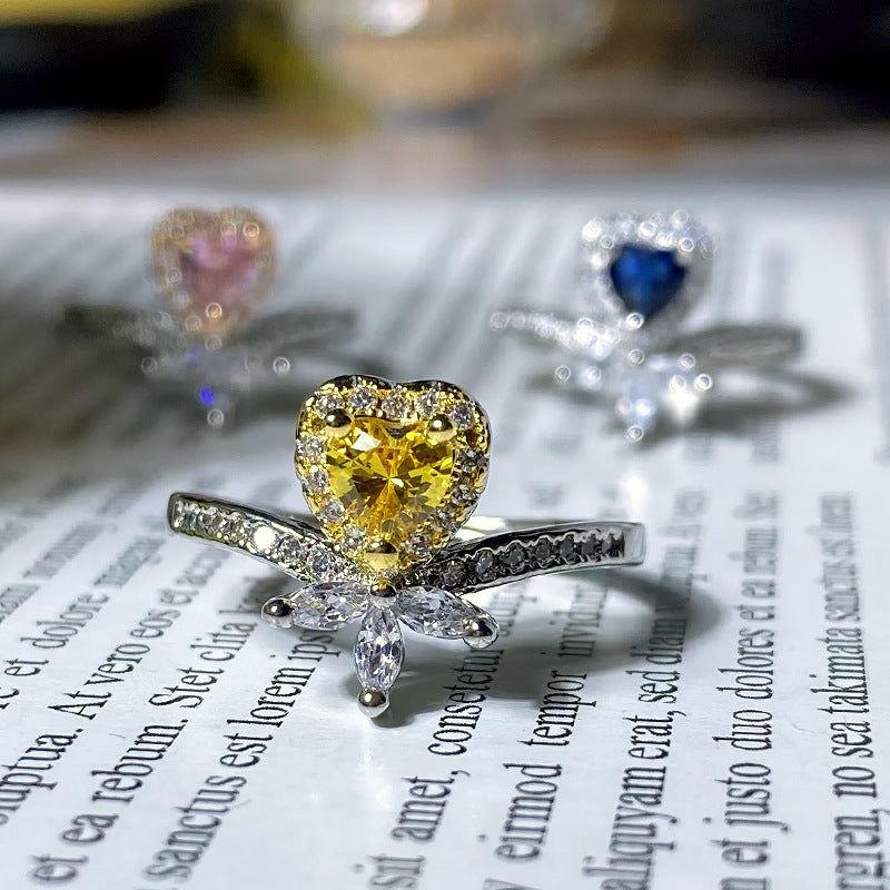 Gems Female Plated Heart Pink Diamond Rings