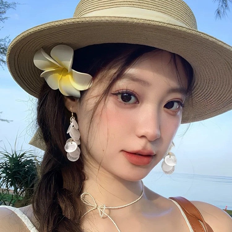Women's Vacation Style Long Tassel Shell Eardrops Unique Rings