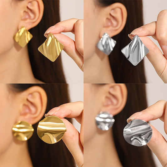 Women's Titanium Steel Pleated Geometric Retro Glossy Irregular Rings