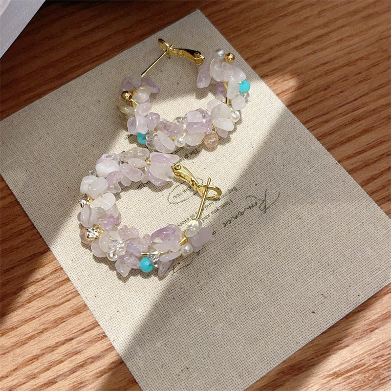 Gravel Zircon Shaped Female Niche White Earrings