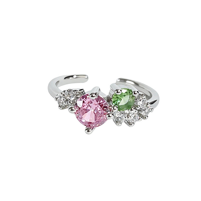Matching Colored Gems Enamel Dopamine Flower Sweet Zircon Gentle White Rings