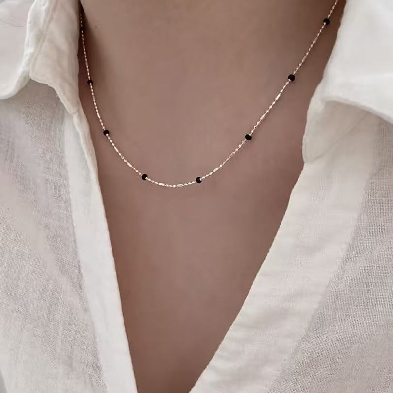 Women's Sier Lucky Beads Bowknot Clavicle Chain Light Luxury Minority High-grade Necklace