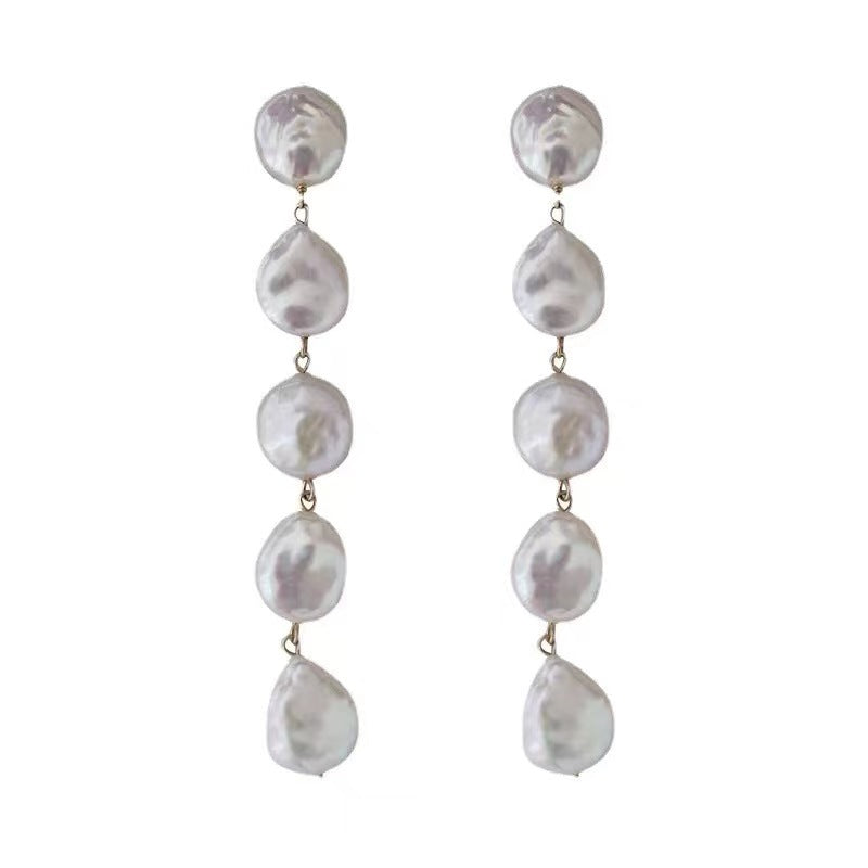 Chinese Temperament Fashion Baroque Pearl Female Long Fringe High Sense Earrings