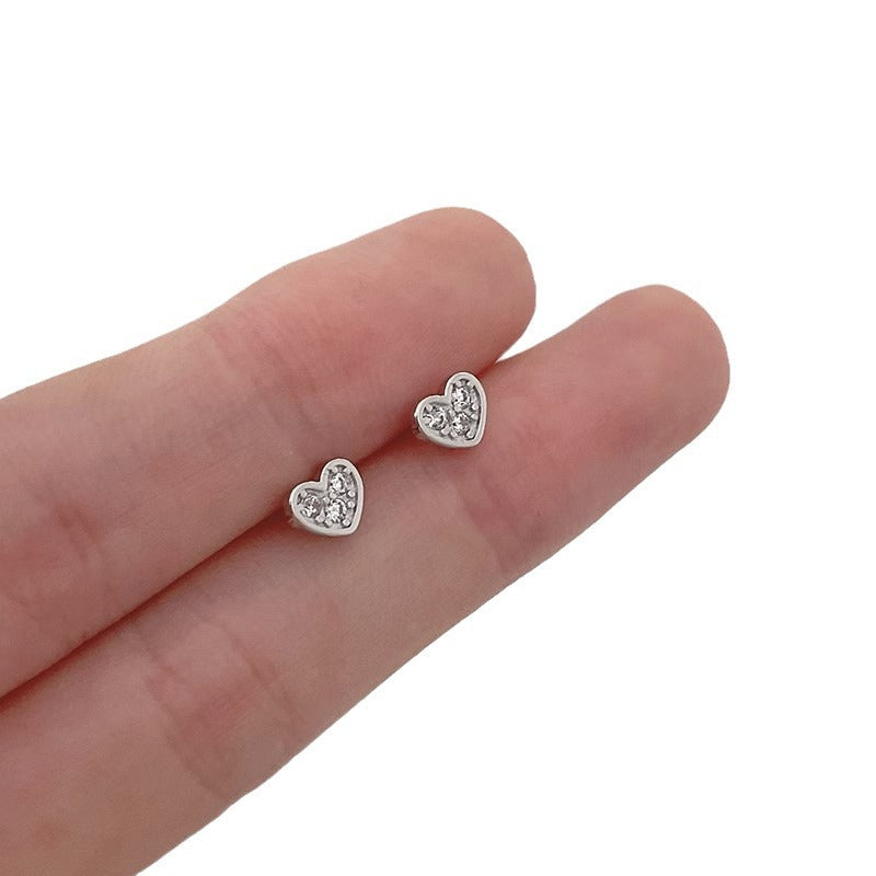 Women's Mini Love Heart Zircon Ear Bone Fresh Stud Earrings