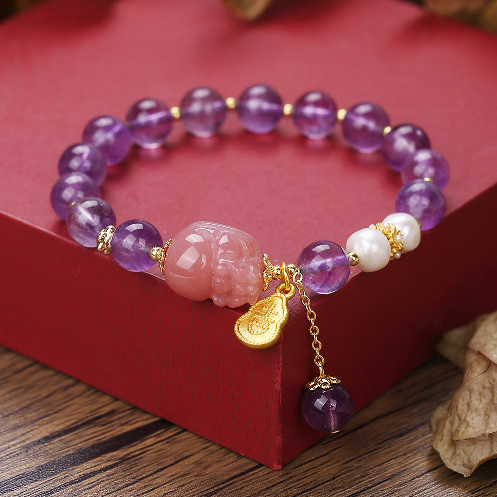 Women's Natural Amethyst Beaded For Mild Luxury Retro Bracelet