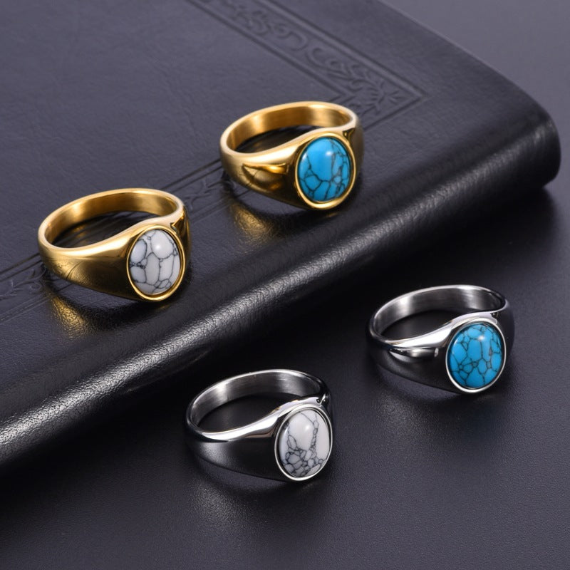 Men's Personalized Casting Fashion Blue Turquoise Gem Stainless Ring