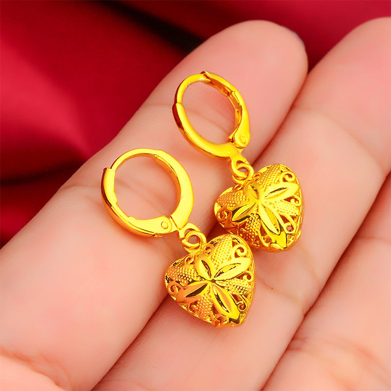 Women's Vietnam Placer Gold Love Heart Small Earrings