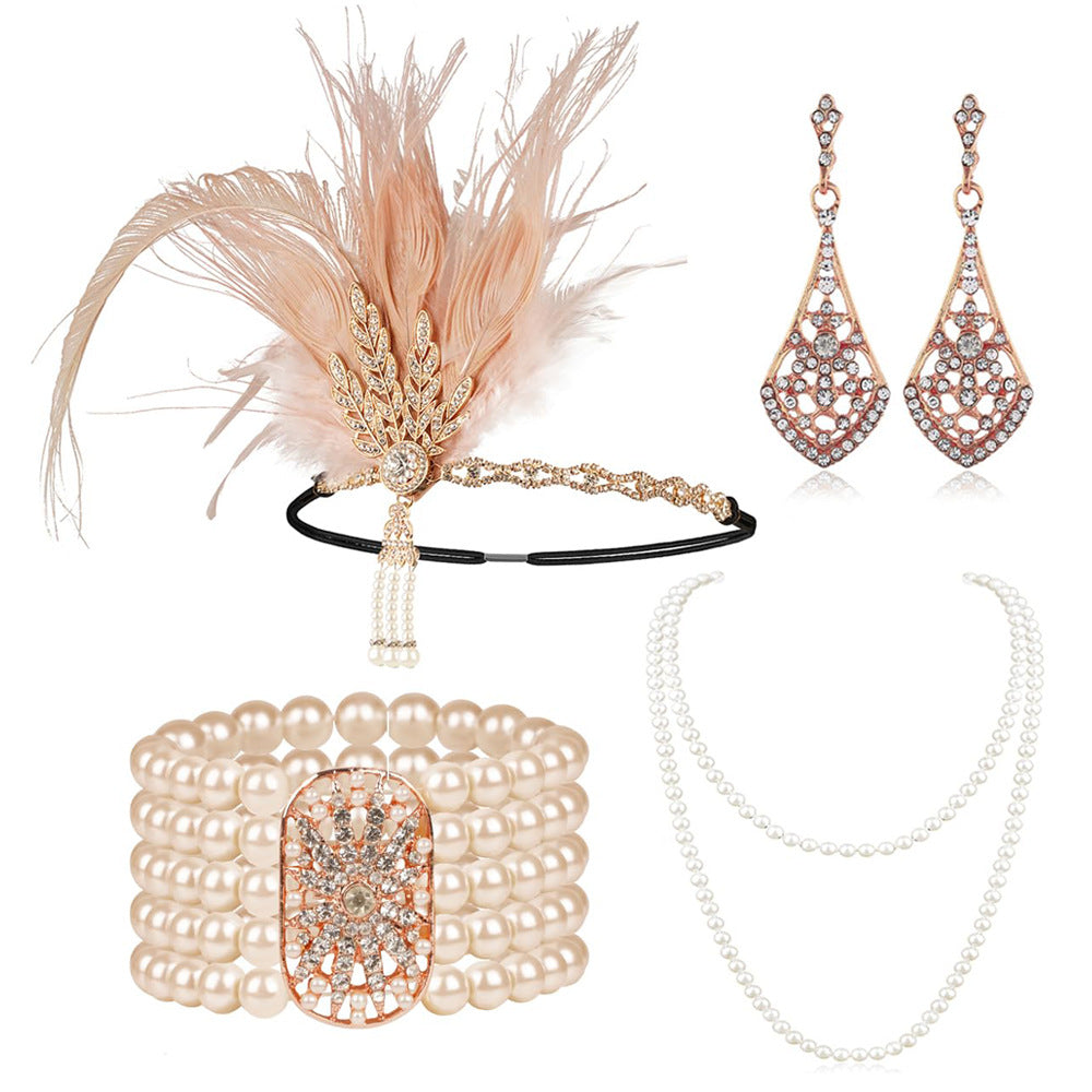 Red Feather Hair Band Masquerade Single Jewelry Set