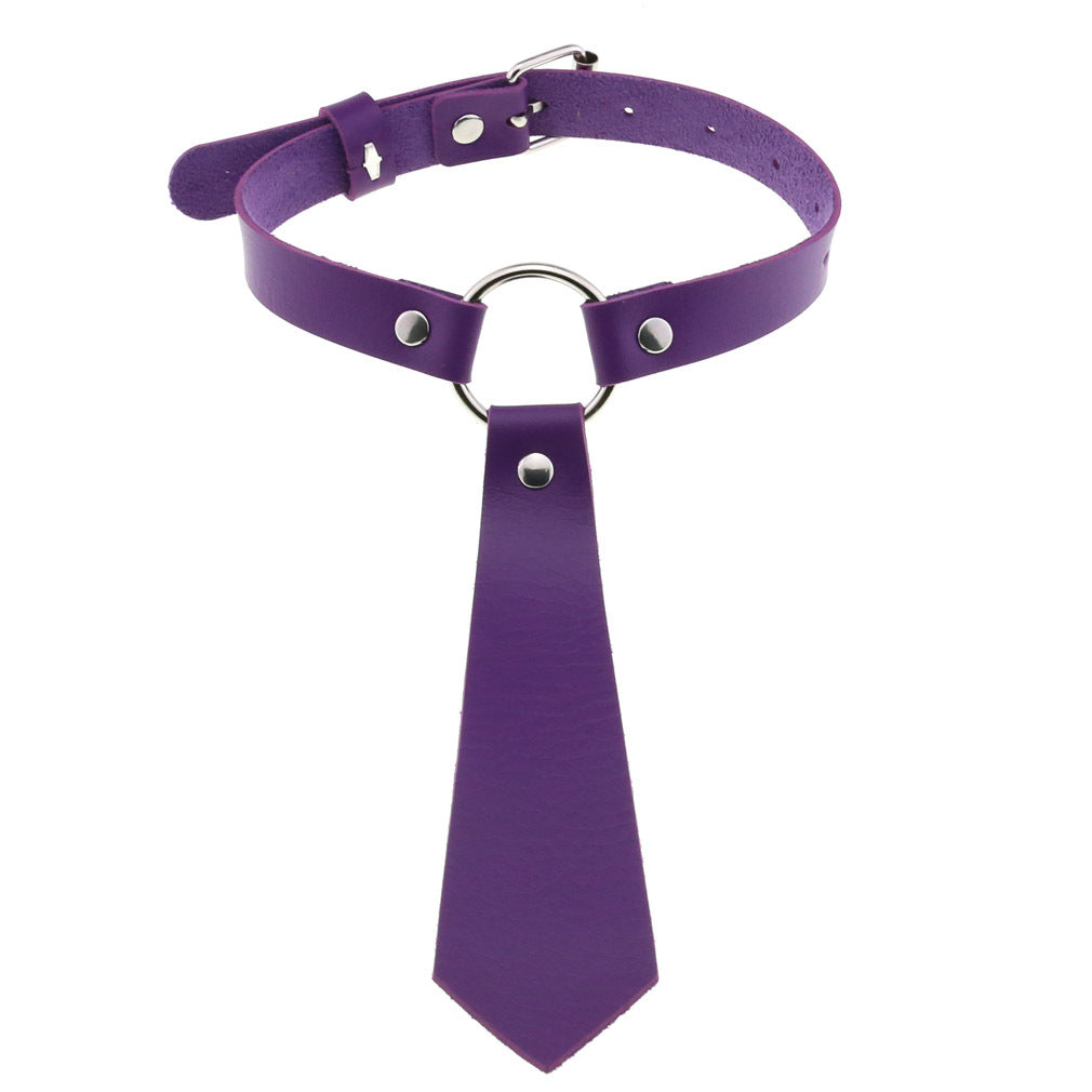 Personality Fashion Leather Bondage Tie Punk Collar