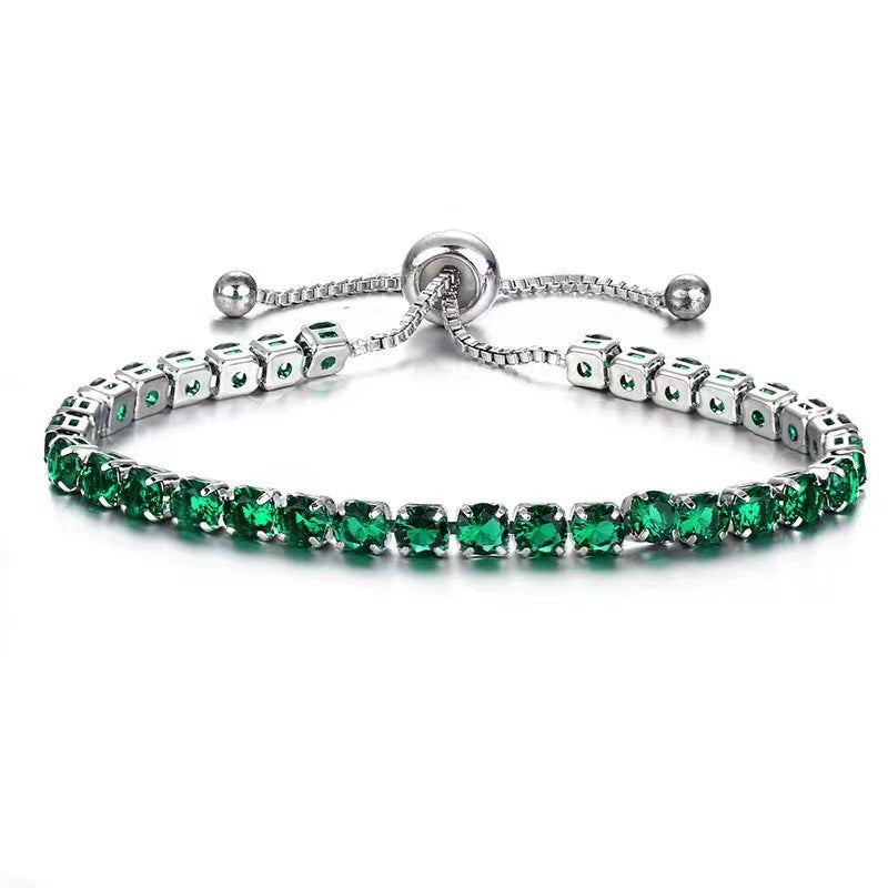 Women's Round Single Row Full Diamond Adjustable Bracelets