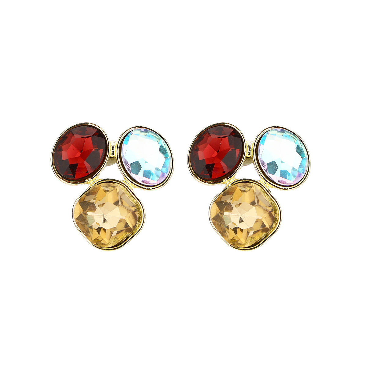 Simple Temperament Fashion Light Luxury High-grade Exquisite Color Geometric Zircon Stud Earrings