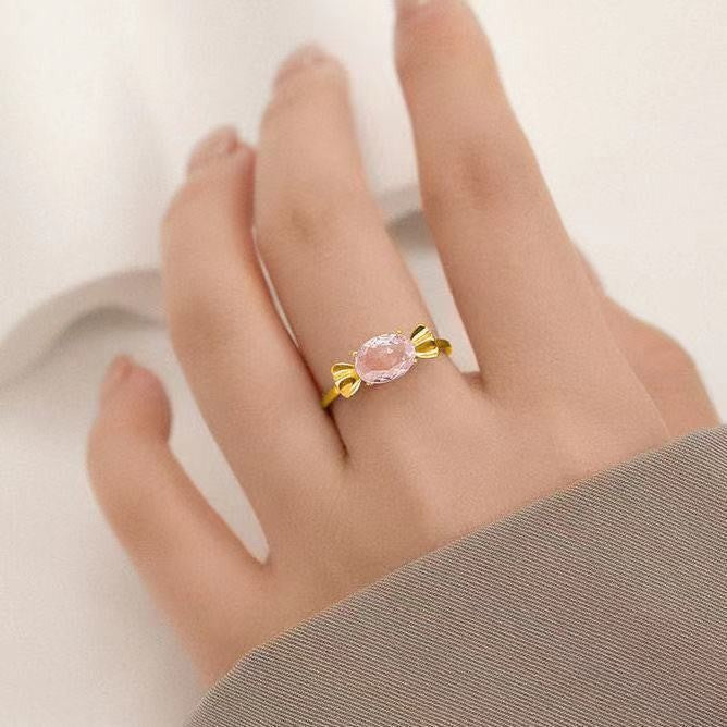 Cute Pink Candy Bow Female Light Luxury Minority Opening Adjustable Rings