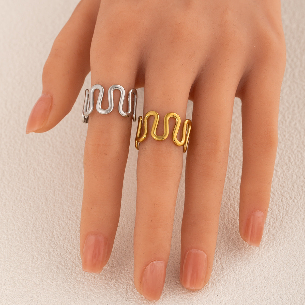 Irregular Stainless Steel Open U-shaped Wave Ring