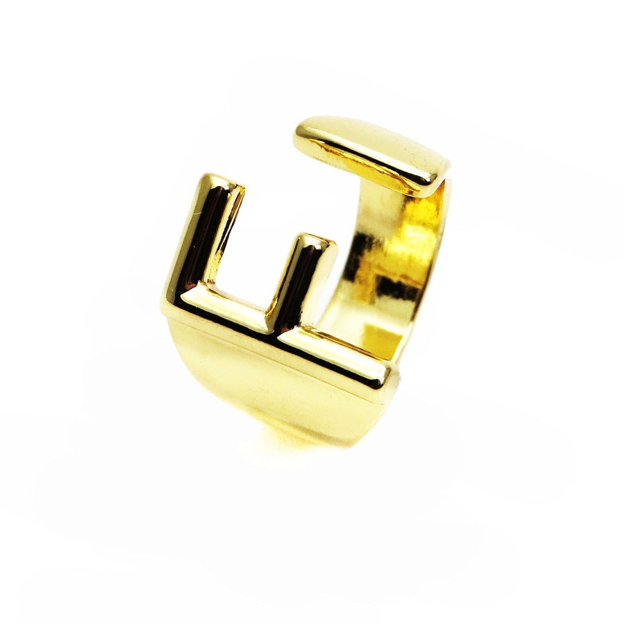 Letters Open Adjustable Plated Light Gold Rings