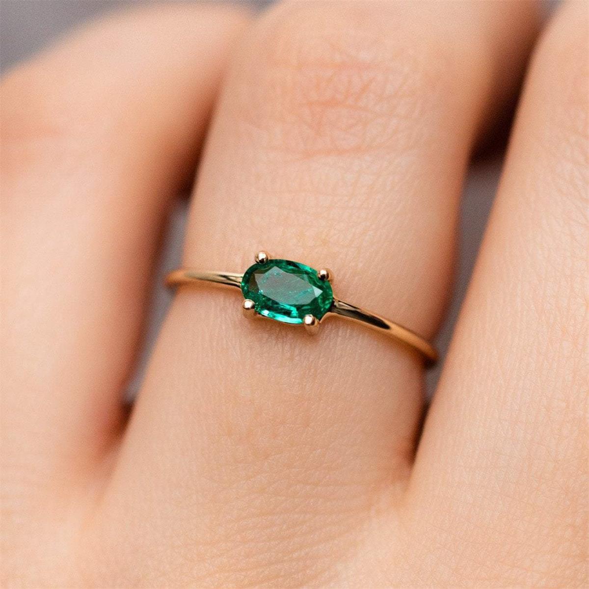 Zircon Brass Gold-plated Retaining Egg-shaped Gem Rings