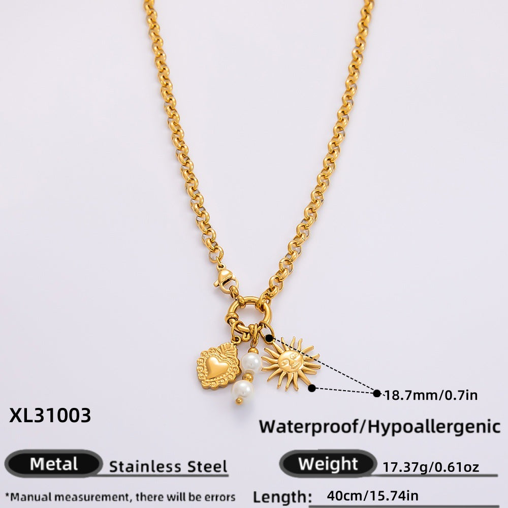 Women's Niche Stainless Steel Gold Pearl Heart Necklaces