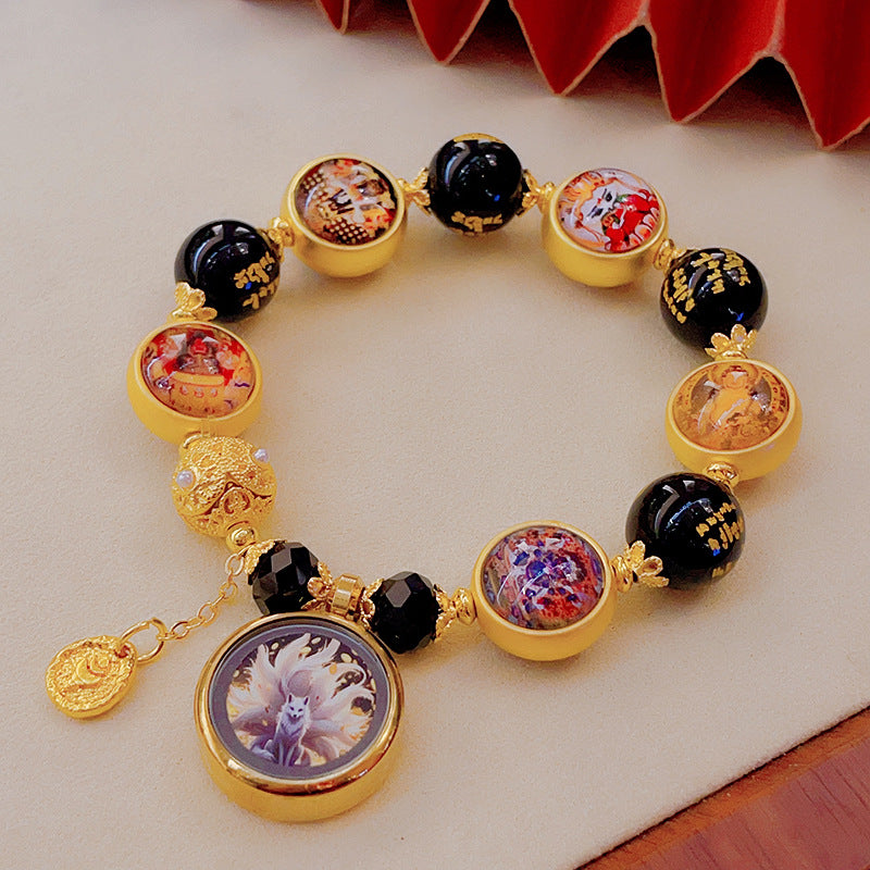 Women's & Men's Green Tara God Of Wealth Chinese Tassel Five Gods Bracelet