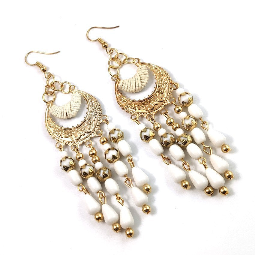Resource Korean Fashion Crescent-shaped Bohemian Water Drop Tassel Earrings