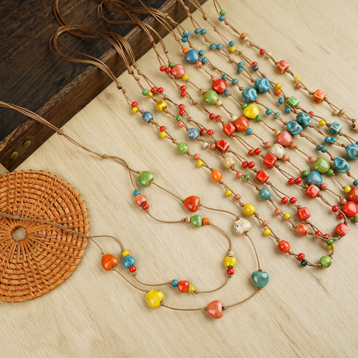 Ceramic Dopamine High Sense Colored Loving Heart Long Necklaces