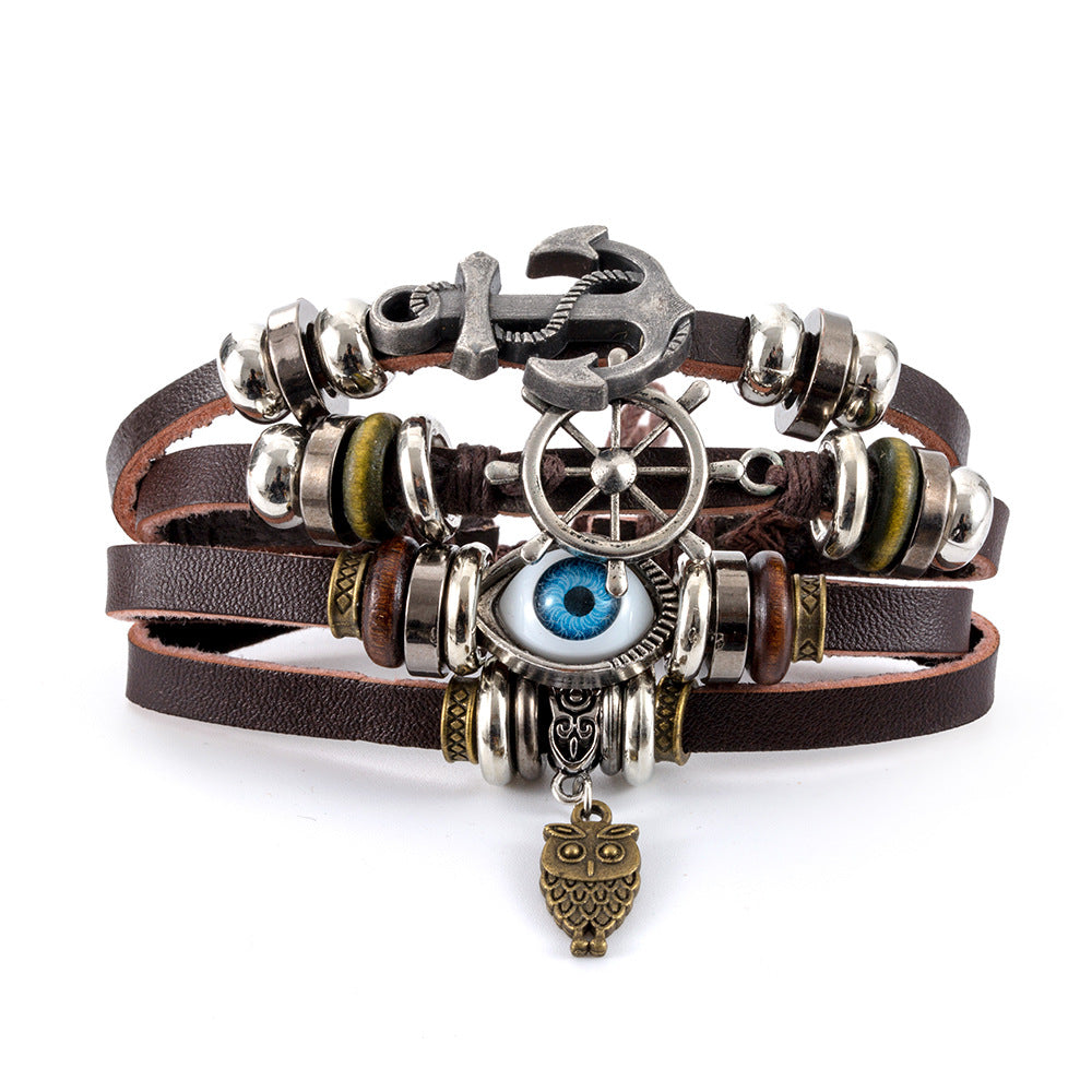 Vintage Turquoise Devil's Eye Leather Trend Bracelets