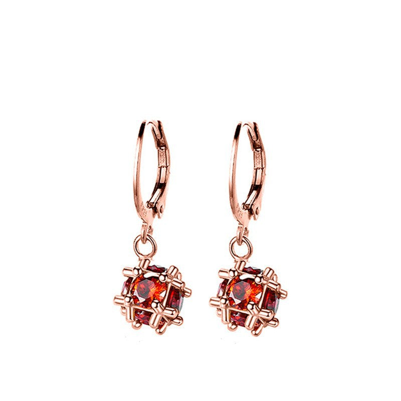 National Fashion Red Zircon Magic Cube Geometric Squares Ear Bone Rings