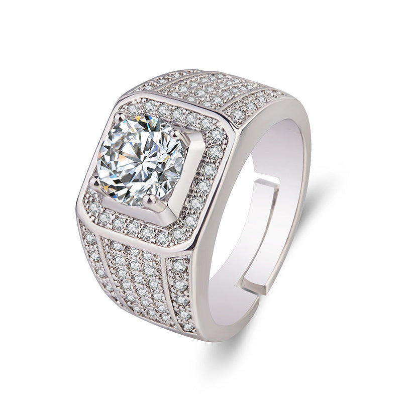 Men's Source Moissanite Open Mouth Man's Domineering Opening Adjustable Ring
