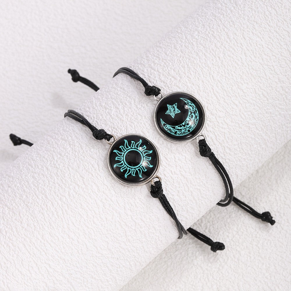Lovers Time Stone Woven Hand Strap Couple Bracelets