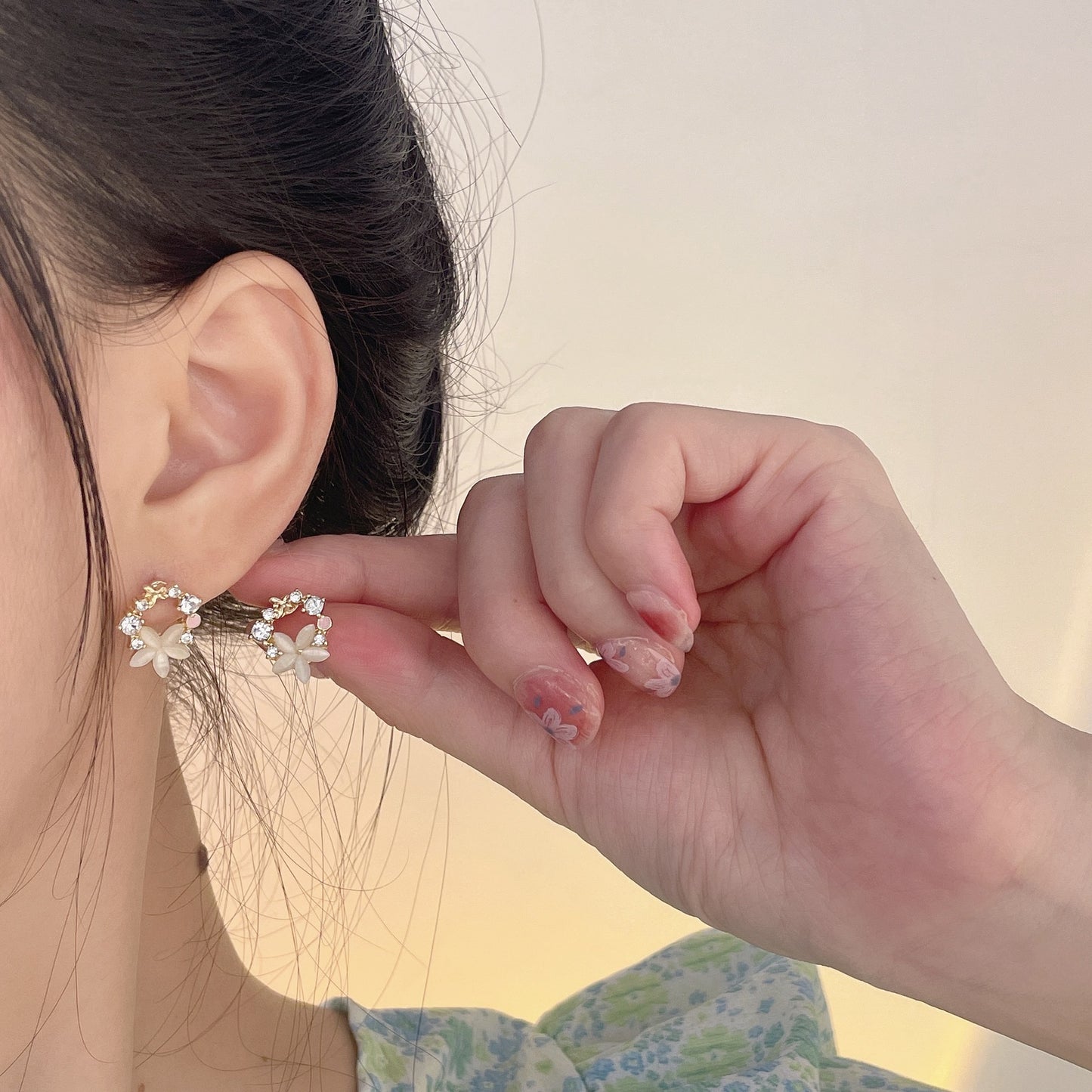 Sier Needle Opal Flower Trendy Elegant Zircon Small Ear Stud Earrings