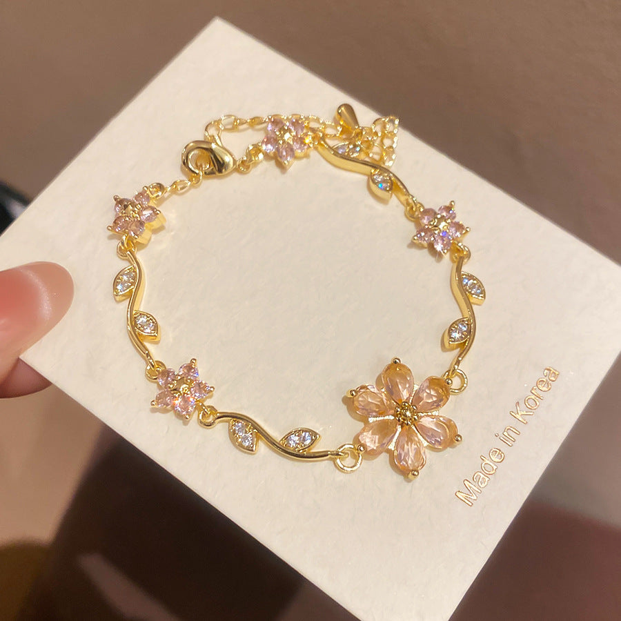 Lolita Sweet Gem Flower Dragonfly Light Luxury High-grade Zircon Real Bracelet
