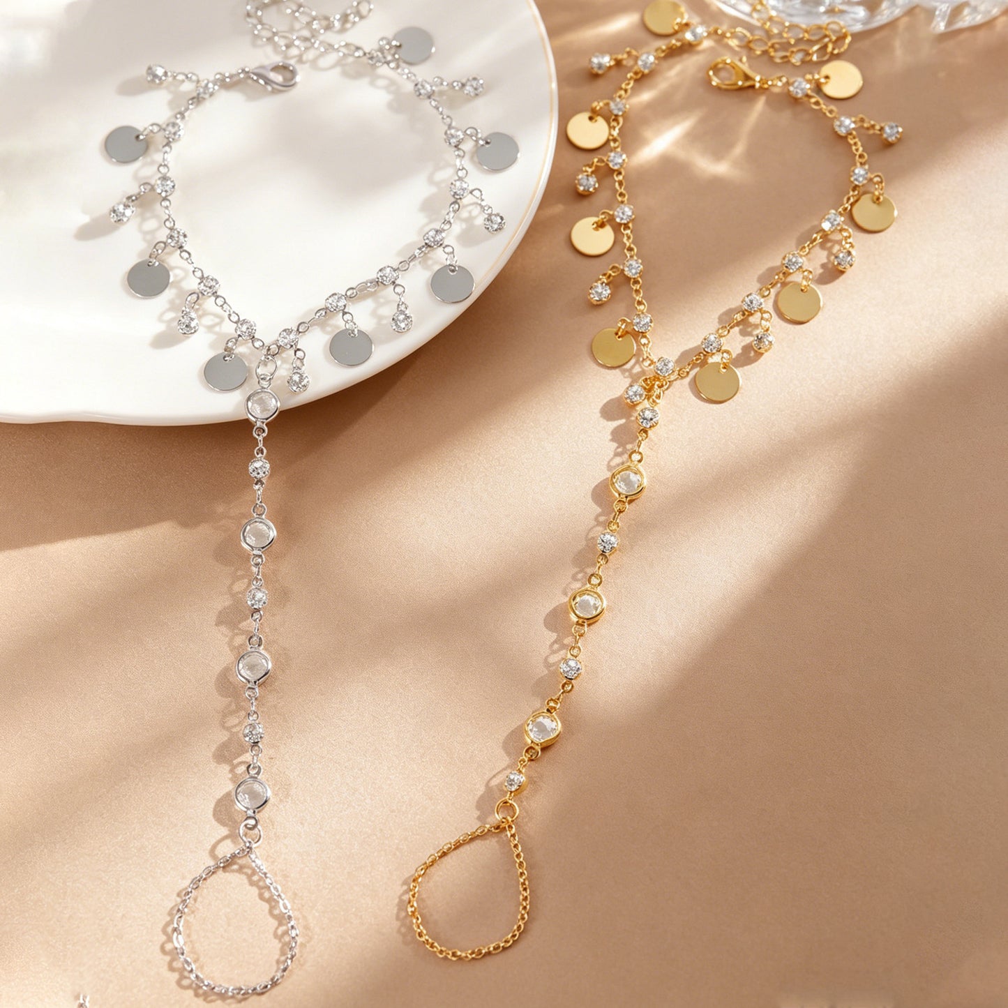 Fashion Sequin Tassel Personality Finger Chain Bracelet