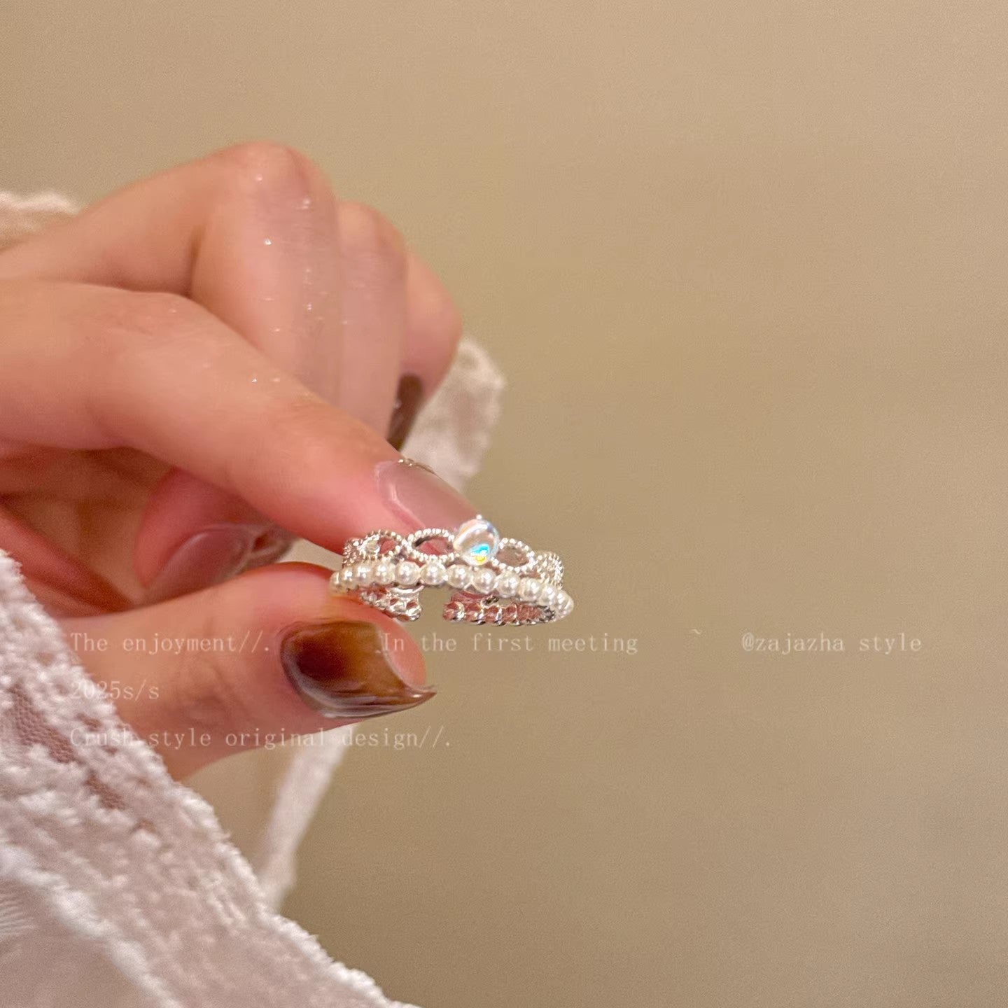 Women's Pearl Lace Open Exquisite Twin Fashion Minority Design Index Ring