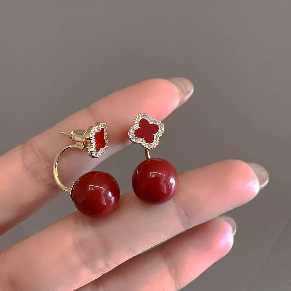 Red Clover Pearl One Style For Design Sense Stud Earrings