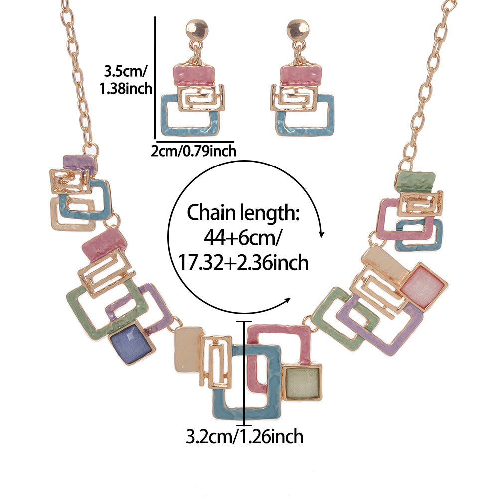 Women's Drop Oil Design Painting Geometric Square Rings