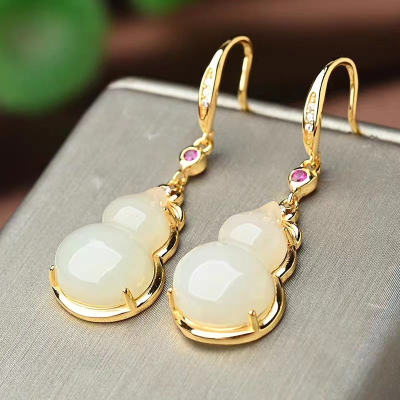 Women's Imitation Natural Jade Vintage Inlaid White Gourd Ear Hook