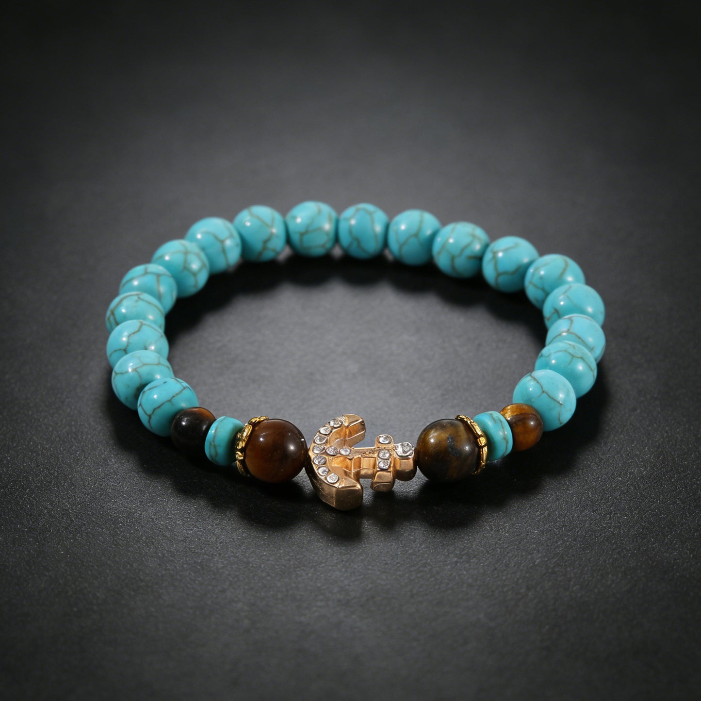 Turquoise Cross Natural Stone Beaded Vintage Bracelet