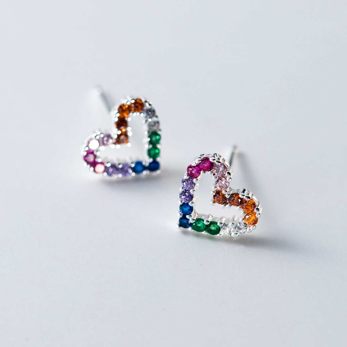 Style Fresh Sweet Colorful Zircon Hollow Love Heart Fashionable Earrings