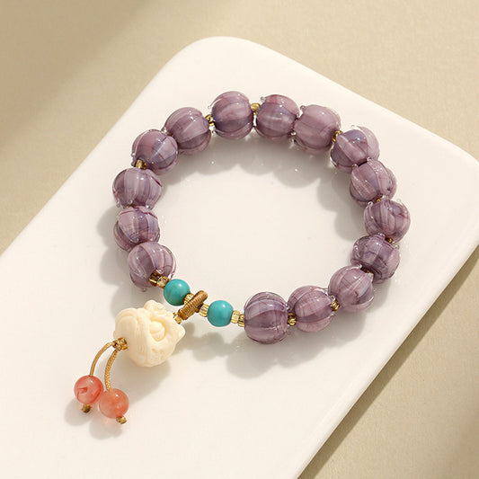 Women's Twilight Mountain Purple Lion Glass Lotus Bodhi Bracelets