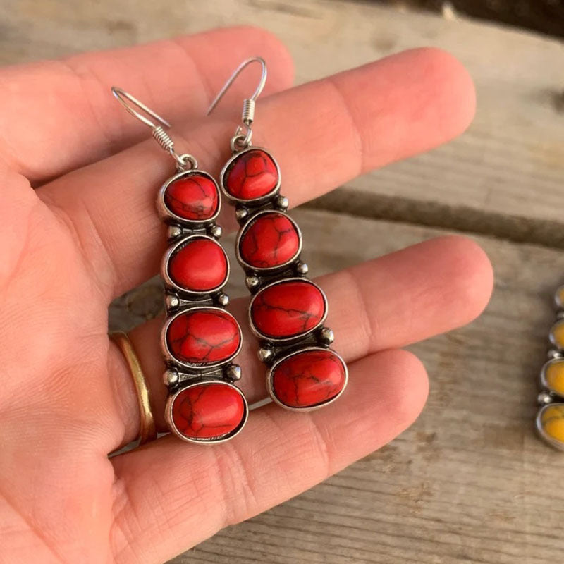 Ancient Sier Stone Handmade Crystal Zinc Earrings