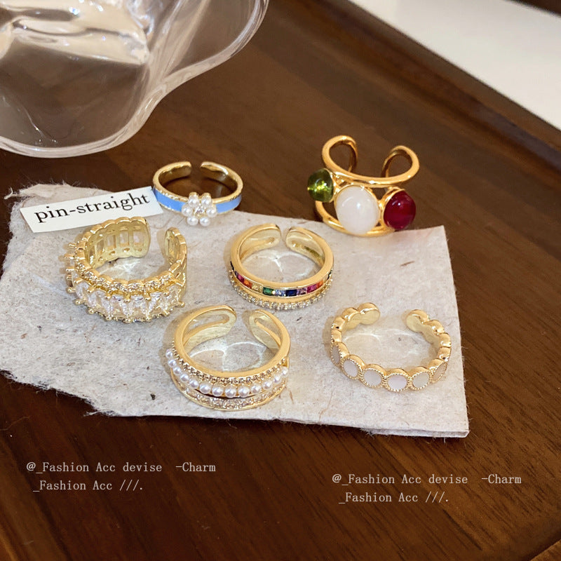 Gold-plated Zircon Geometric Open Korean Style Rings