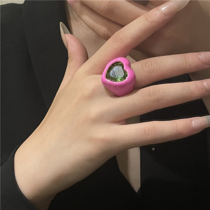 Color Enamel Spray Paint Big Gem Fashion Minority Ring