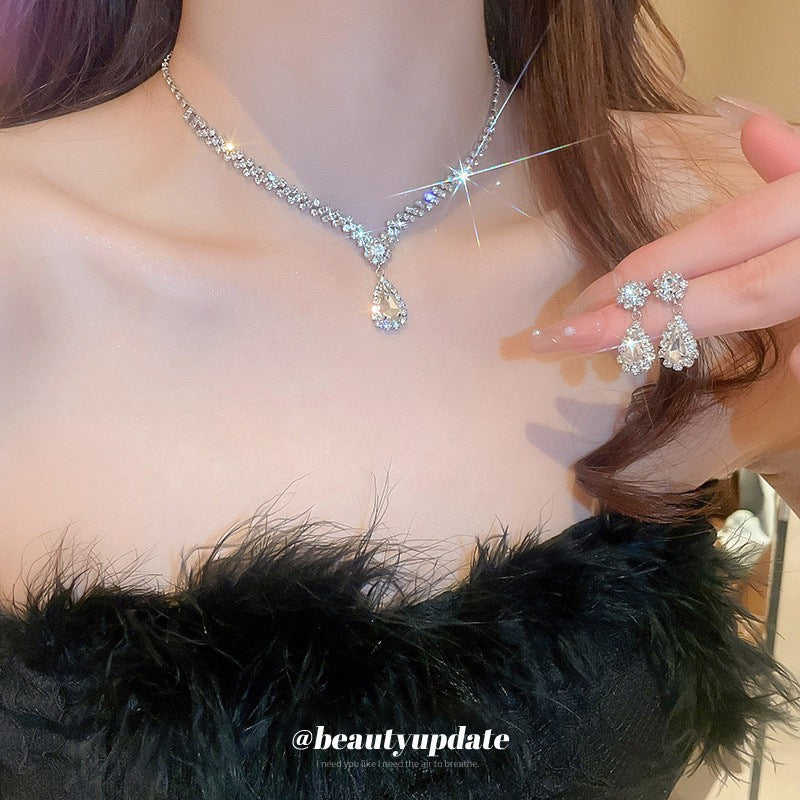 Kit Zircon Wings Water Drop Wedding Dinner Party Formal Jewelry Set