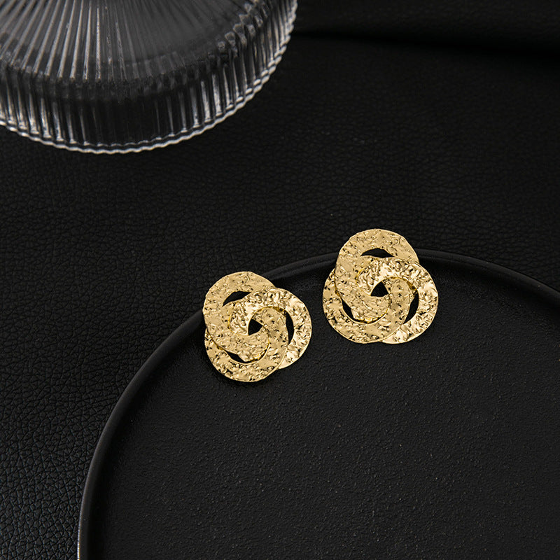 Women's Irregular Circles Vintage Metal Leaf Butterfly Earrings