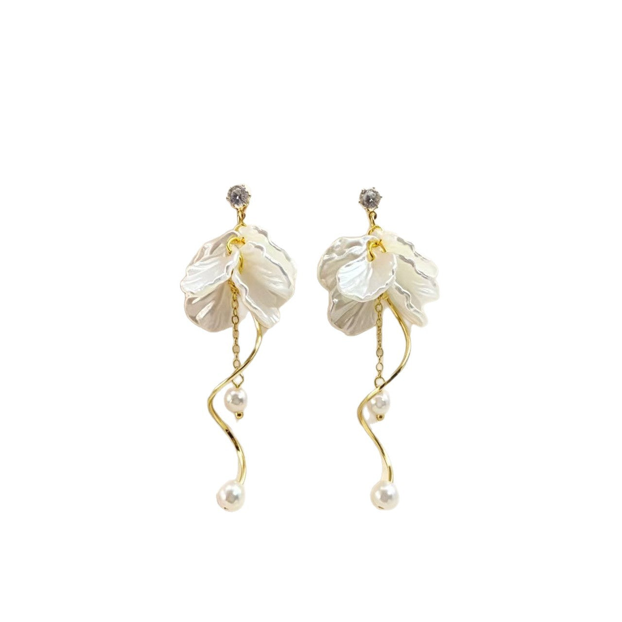 Petal Pearl Tassel Eardrops Sier Ear Earrings